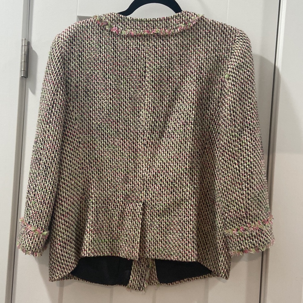 Talbolts Pink Green Tweed Eyelash Trim Cloqué Style Round Neck Blazer Jacket 12 - Picture 12 of 16